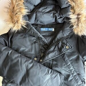 Polo Ralph Lauren Women XXS Water Repellent Twill Down Parka Faux Fur Hood Black